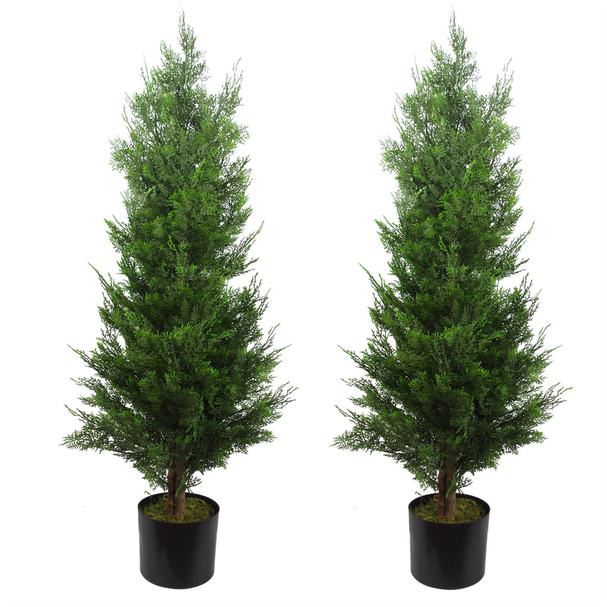 Pair of artificial cypress topiary trees