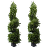 Leaf Pair of 120cm Spiral Cypress Artificial Trees – UV Resistant Outdoor Topiary Plants in Pots
