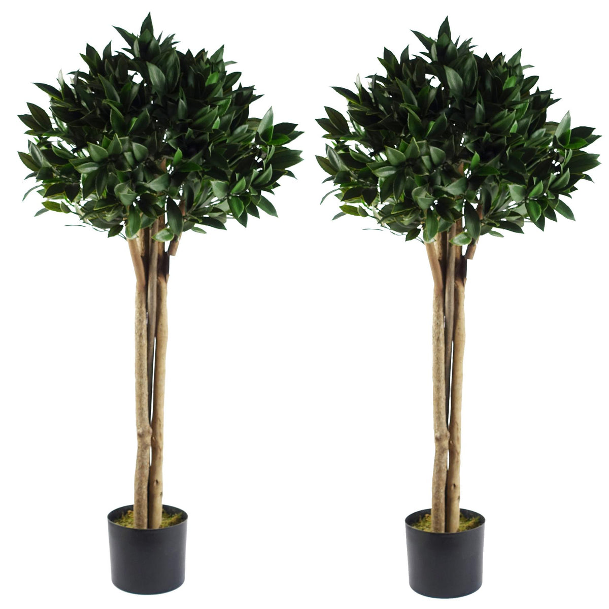 Leaf Pair of Deluxe 120cm Artificial Bay Leaf Laurel Topiary Ball Trees – UV Resistant, Real Wood Trunks