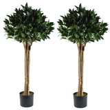 Leaf Pair of Deluxe 120cm Artificial Bay Leaf Laurel Topiary Ball Trees – UV Resistant, Real Wood Trunks