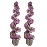 Leaf 120cm Pair of Purple Large Leaf Spiral Topiary Trees with Decorative Planters – Indoor or Outdoor
