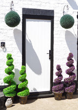 Leaf 120cm Pair of Purple Large Leaf Spiral Topiary Trees with Decorative Planters – Indoor or Outdoor