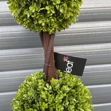 Pair of 90cm Artificial Double Ball Boxwood Topiary Trees in Weighted Black Pots – Outdoor Faux Plants, Green