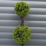 Pair of 90cm Artificial Double Ball Boxwood Topiary Trees in Weighted Black Pots – Outdoor Faux Plants, Green