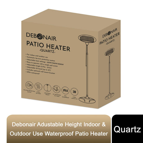 Debonair adjustable height waterproof quartz patio heater