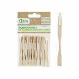 ECO Connection Pack of 50 Disposable Natural Bamboo Skewer Forks – Double Prong Party & Buffet Food Picks