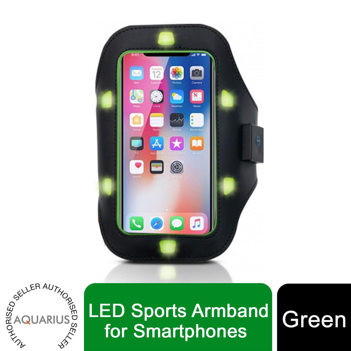 Aquarius LED Sports Armband for Smartphones – Touchscreen Window, Splashproof, for Running & Cycling