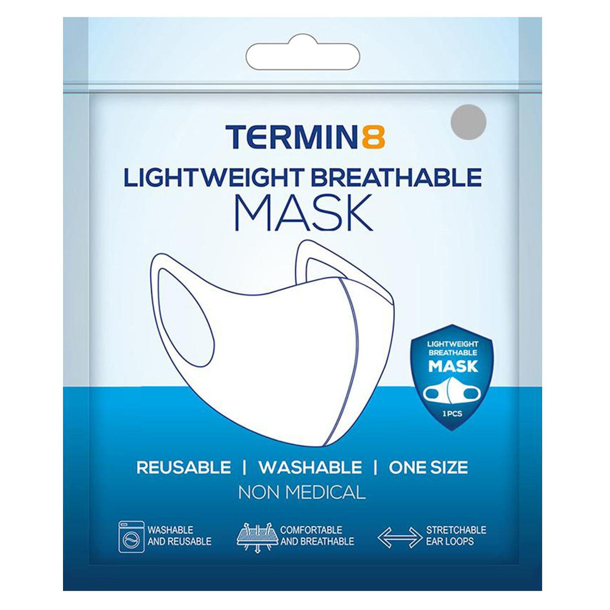 Termin8 Reusable Face Mask for Adults and Teens – Lightweight, Breathable Double-Layer, Grey
