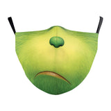 Termin8 Adult Washable Face Mask with Replaceable Activated Charcoal Filter Slot – Reusable, The Grinch Design