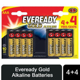 Eveready Gold Alkaline AAA/LR03 Batteries, 8 Pack (4 + 4) – Long Shelf Life Power for Remotes & Toys