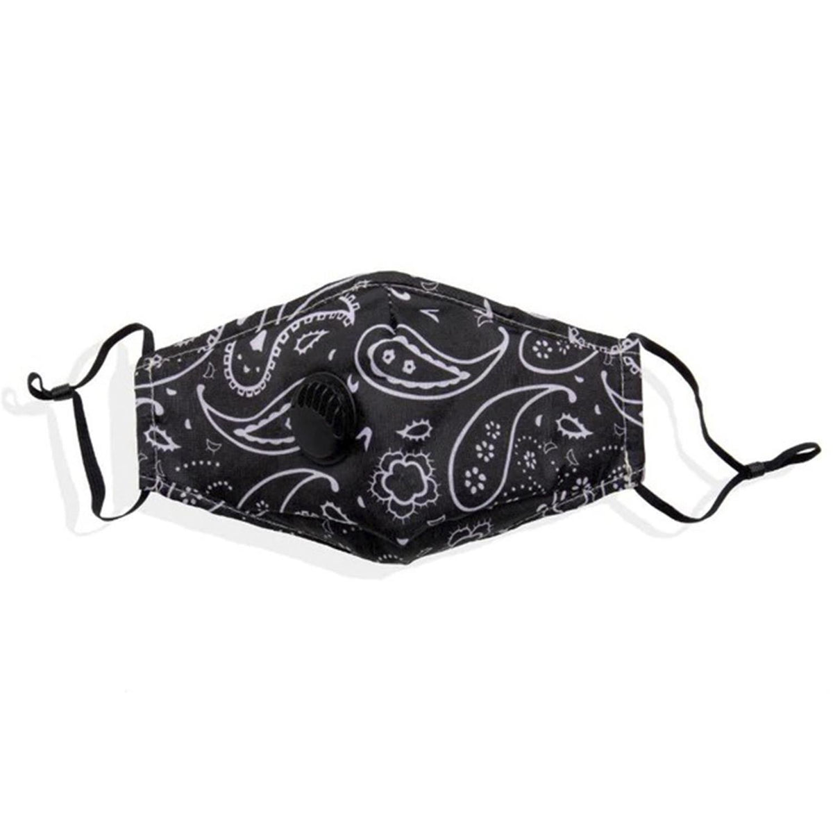 Termin8 Adult Cotton Face Mask with 2 Valves & 2 Replaceable Filters – Reusable, Adjustable Earloops, Paisley Black