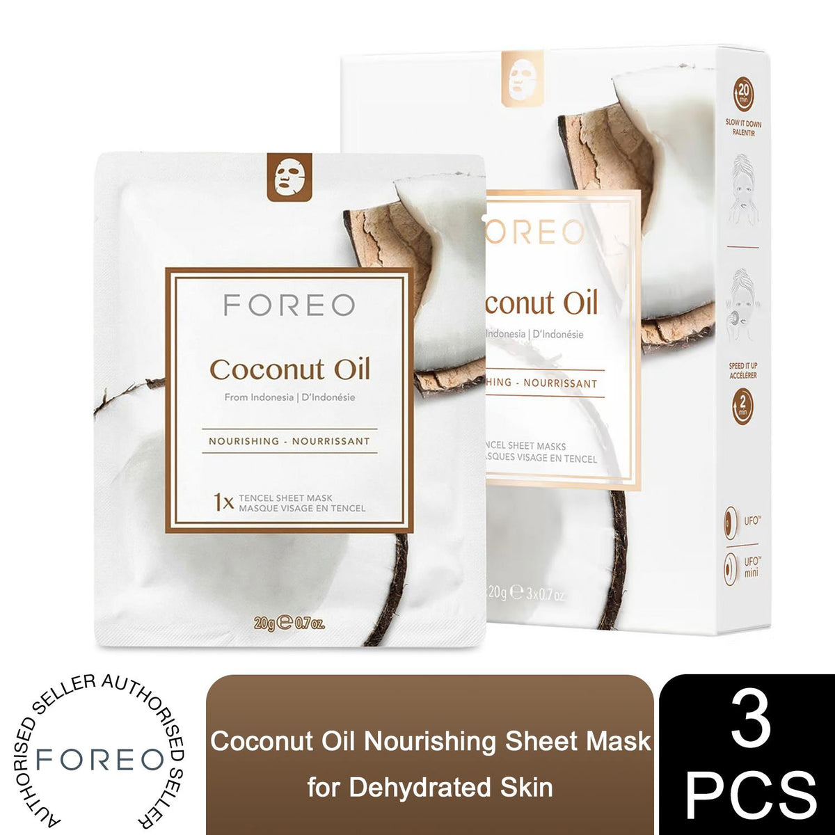 FOREO Farm To Face Coconut Oil Sheet Masks – Moisture-Boosting Hydrating Face Mask for Dry Skin, 3 Pack
