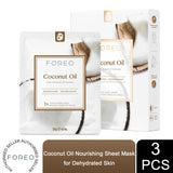 FOREO Farm To Face Coconut Oil Sheet Masks – Moisture-Boosting Hydrating Face Mask for Dry Skin, 3 Pack