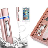 2 in 1 Portable Nano Mist Facial Sprayer with 2800mAh Power Bank – Handheld, USB Rechargeable, Rose Gold