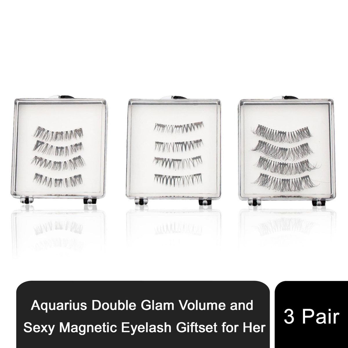 Aquarius Double Magnetic False Eyelash Gift Set, 3 Pairs – Glam, Volume & Sexy, Reusable & Glue-Free, Black