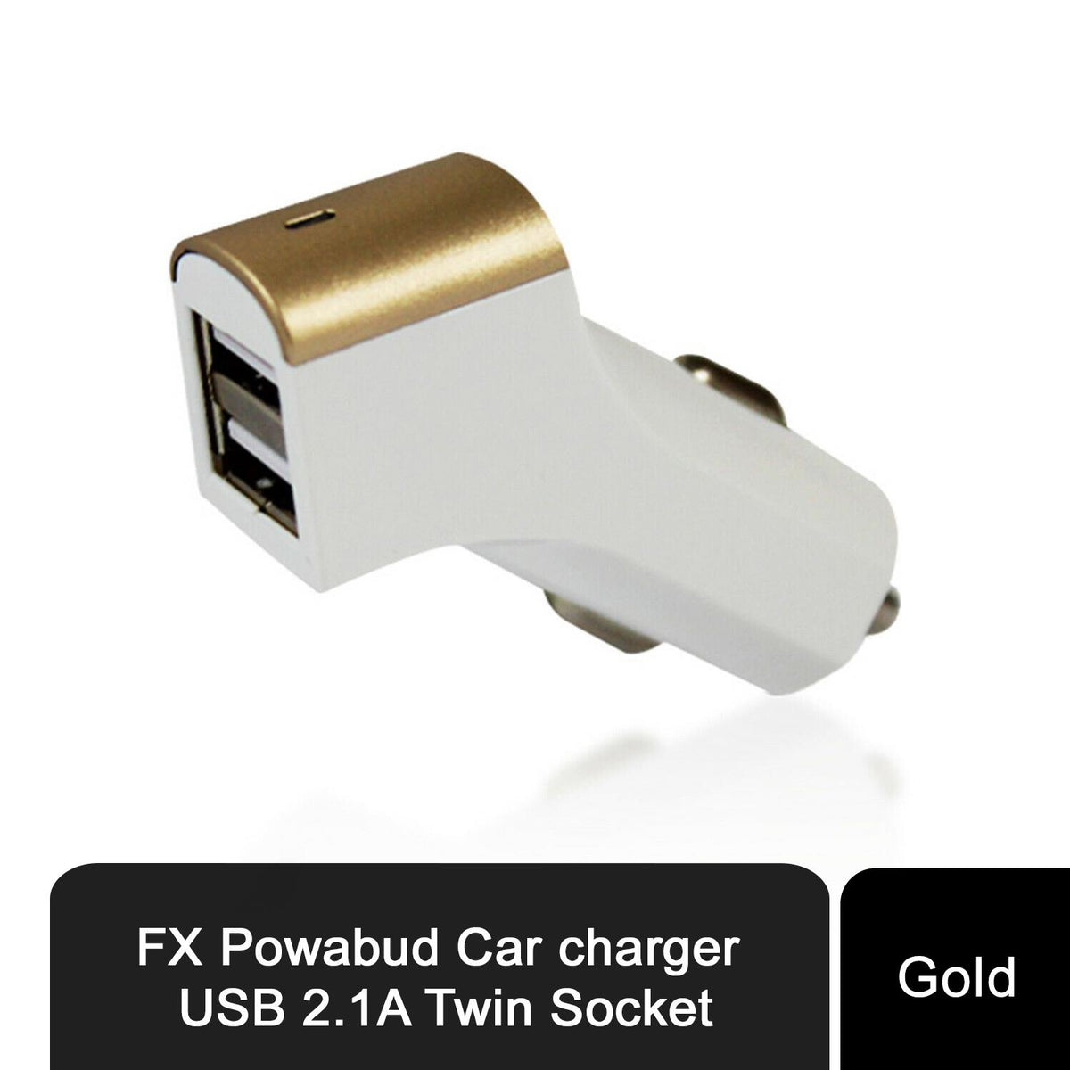 FX Factory Powabud Twin Socket USB Car Charger, 2.1A Fast Charging with Overload Protection – Dual Port, Gold