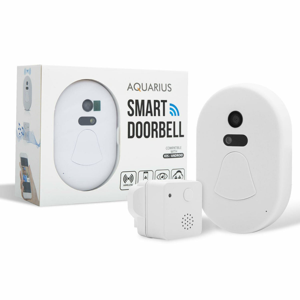 Aquarius WiFi Wireless Smart Camera Doorbell with Night Vision and Voice Intercom – White