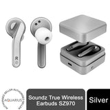 Soundz SZ970 True Wireless Earbuds with Built-In Mic & Portable Charging Case – Hands-Free Calls, Silver