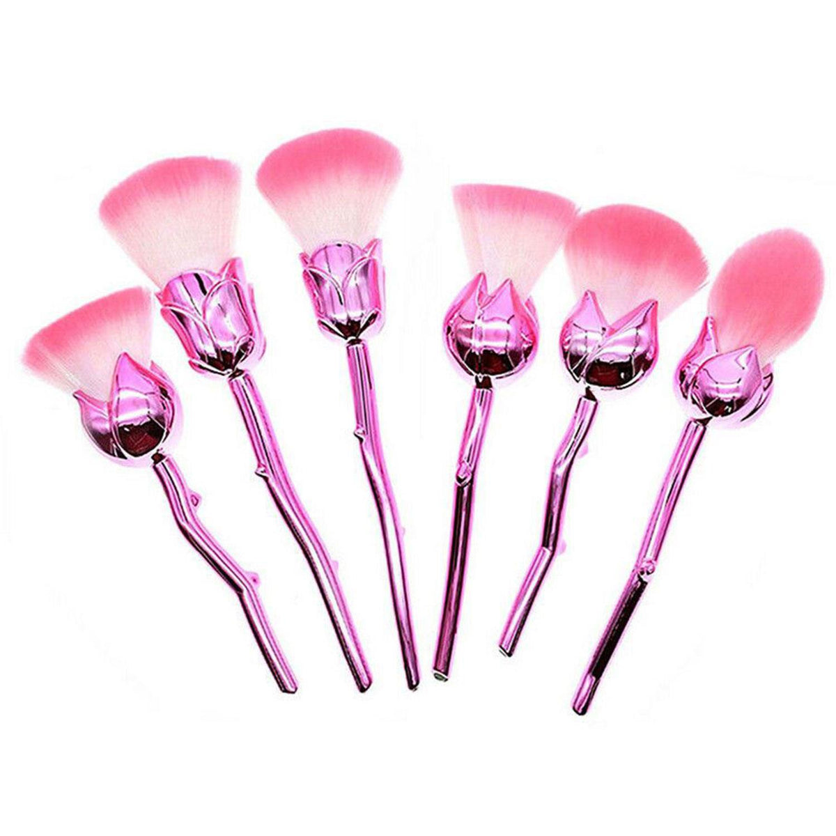 Aquarius 6pc Beauty and the Beast-Inspired Rose Makeup Brush Set with Glossy Handles – Foundation, Blush & Powder