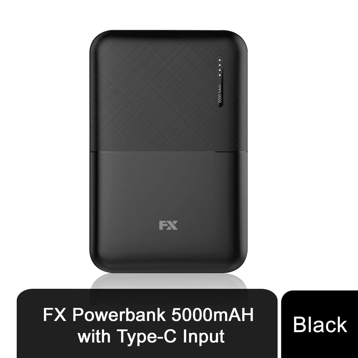 FX Power Bank 5000mAh with USB-C Input, 2 USB Outputs & LED Indicator – Portable Smartphone Charger, Black