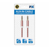 FX Powabud 3.5mm Braided Aux Cable, 1m – Gold-Plated Audio Lead for Phones, Speakers and Car Stereos, Rose Gold