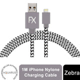 Aquarius Nylon Braided USB Charging & Sync Cable for Phones – 1m Fast Charge Lead, Zebra Design