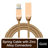 Spring Cable with Zinc Alloy Connectors – Durable Braided Charge & Sync Cable, Gold