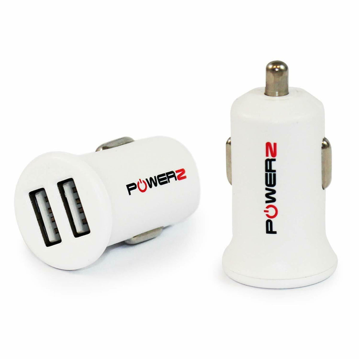 Powerz 2.4A Dual USB Car Charger – Fast Charging with Smart IC & Overload Protection, White