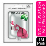 GVC 1m Tangle-Free Flat USB to 8 Pin Cable – Sync and Charge Your Phone, Pink