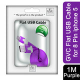GVC 1 Metre Tangle-Free Flat USB to 8 Pin Cable – Charging & Data Sync Lead for Phones and PCs, Purple