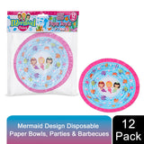 Aquarius Mermaid Design 7 Inch Disposable Paper Bowls, Pack of 12 – Children's Party, Picnic & BBQ Tableware
