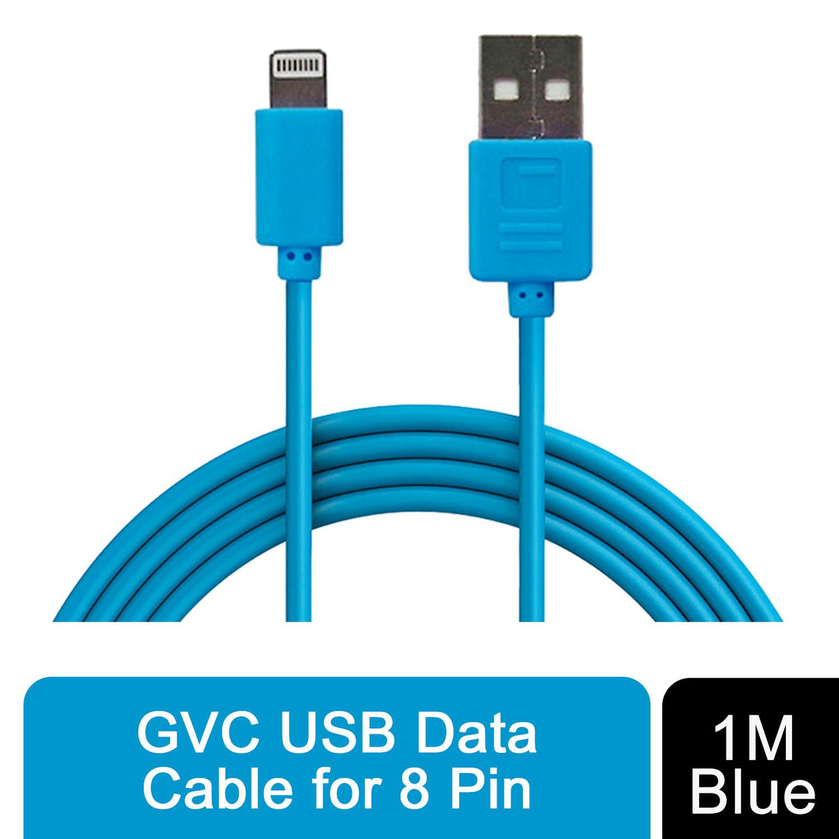 GVC USB Data Cable for 8 Pin Devices, 1m – Charge, Sync & Transfer, Blue