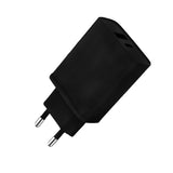 FX Dual EU Mains Charger with USB-C & USB-A Ports – Compact Travel Plug, Black
