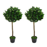 Pair of Leaf Design UK 90cm (3ft) Artificial Topiary Bay Laurel Ball Trees – Plain Stem Entrance Plants