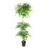 Leaf Artificial Ficus Tree with Twisted Trunk and Triple Ball Topiary, 180cm – Realistic Plant, 1984 Leaves