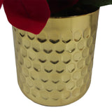 Artificial Red Poinsettia 40cm with Gold Honeycomb Metal Planter – Christmas Houseplant Decoration