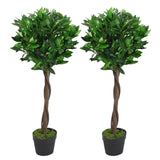 Pair of Leaf Design UK 90cm (3ft) Artificial Topiary Bay Laurel Ball Trees – Twisted Stem Entrance Plants