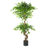 Leaf 150cm Twisted Trunk Artificial Japanese Fruticosa Ficus Tree with Black Metal Planter – Realistic Hallway Plant