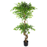 Leaf 150cm Twisted Trunk Artificial Japanese Fruticosa Ficus Tree with Black Metal Planter – Realistic Hallway Plant