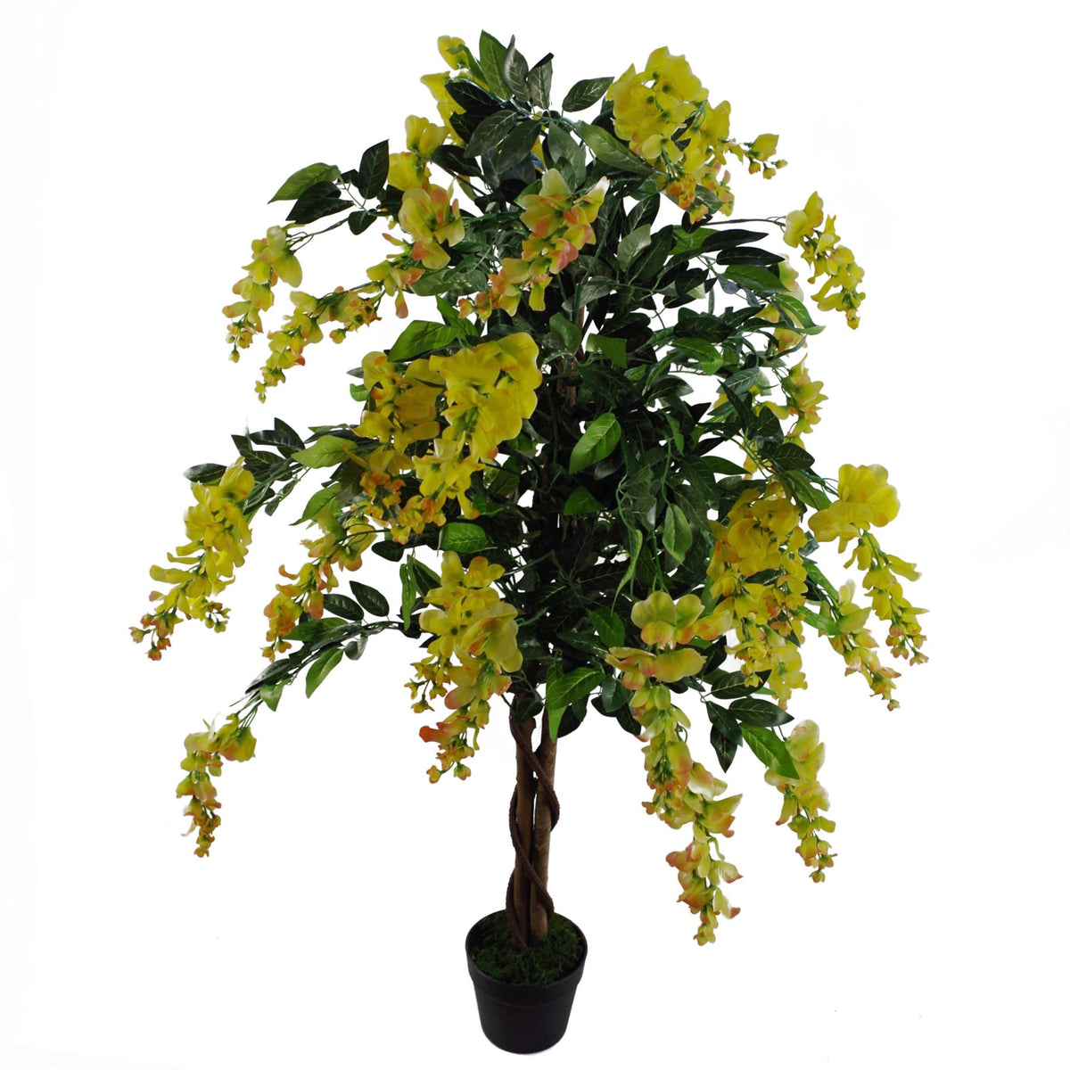 Leaf Design UK 120cm Premium Artificial Yellow Wisteria Tree with Natural Wood Trunk – Realistic Faux Tree