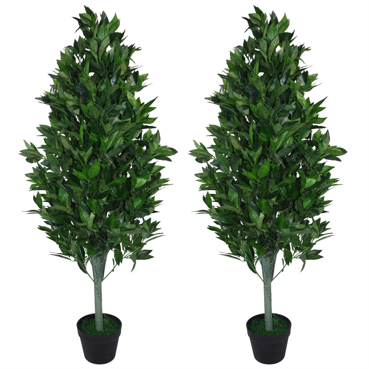 Leaf Pair of Artificial Topiary Bay Trees with Pyramid Cones, 120cm – Extra Large Entrance Plants