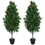 Leaf Pair of Artificial Topiary Bay Trees with Pyramid Cones, 120cm – Extra Large Entrance Plants