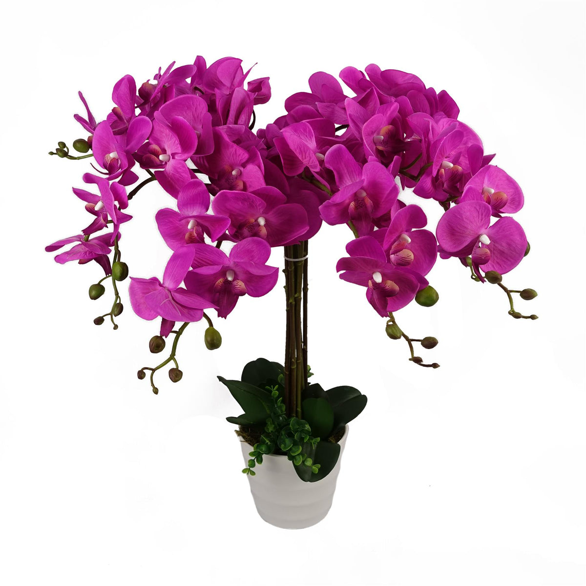 Leaf Design Artificial Deluxe Bush Orchid, 85cm – Large Dark Pink Flowers, Table Decoration, Potted
