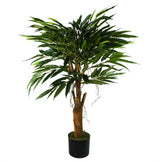 Leaf Design Artificial Longifolia Ficus Tree, 100cm – Silk Leaves, Natural Trunk & Hanging Vines, Potted