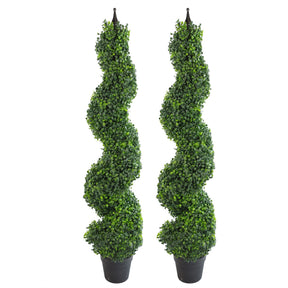 Pair of artificial boxwood tower topiary trees