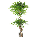Leaf Design UK Artificial Japanese Fruticosa Ficus Tree, 150cm – Twisted Trunk Plant with Silver Metal Planter