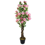 Leaf Design Artificial Pink Rose Tree, 105cm – Silk Flowers & Natural Wooden Trunk, Hallway Decor