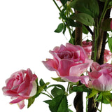 Leaf Design Artificial Pink Rose Tree, 105cm – Silk Flowers & Natural Wooden Trunk, Hallway Decor