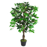 Leaf Design Artificial Bushy Ficus Tree, 110cm – Real Wood Trunk with Twisted Vine Detail, Hallway Decor
