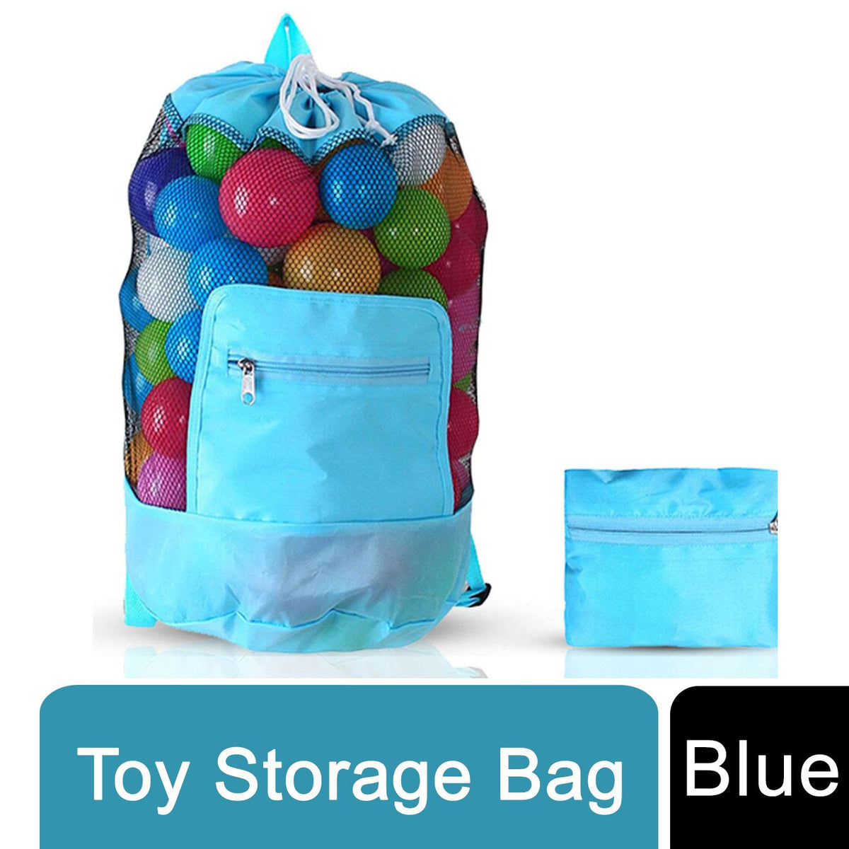Doodle Foldable Toy Storage Bag and Play Mat with Drawstring – Kids Toy Organiser, Blue